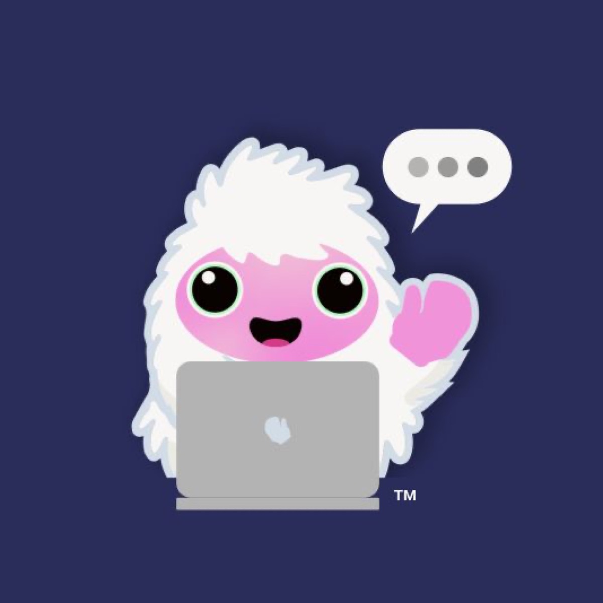 Resi, the Joyment mascot, sitting at a laptop with a speech bubble