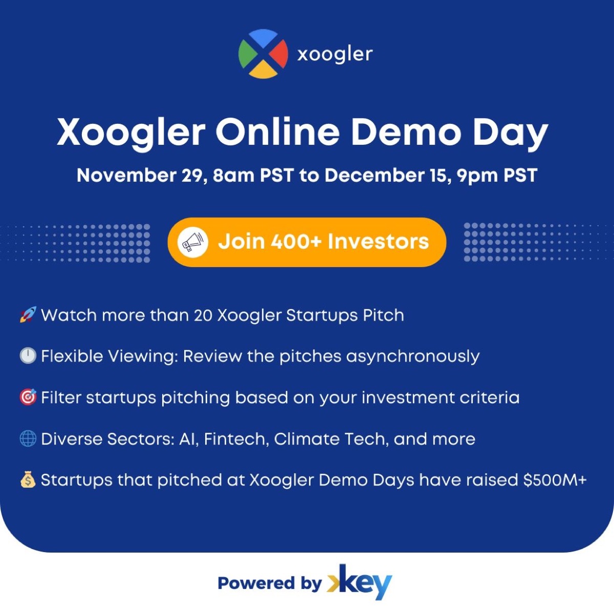 Xoogler Online Demo Day banner, November 29 to December 15