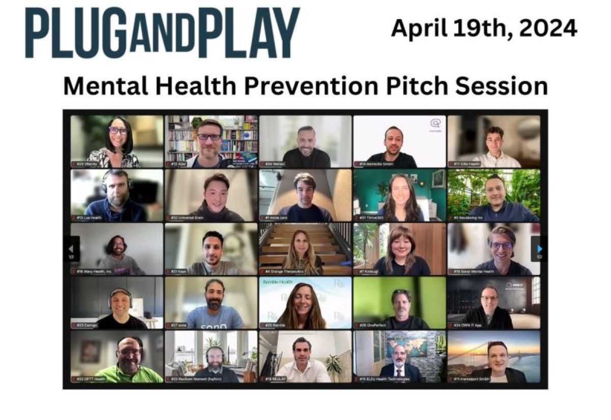 Video call grid from the Plug and Play Mental Health Prevention Pitch Session, April 19 2024